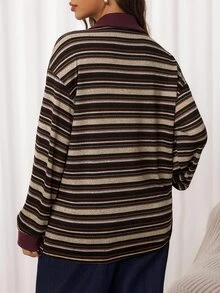 SHEIN Maternity Casual Button Half-Placket Striped Colorblock T-Shirt - Multicolor - View 6