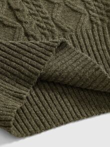 ROMWE Spring Casual Romantic Thick Knit Z-Pattern Deep Floral Gray Off-Shoulder Lantern Sleeve Pullover Sweater - Army Green - View 5
