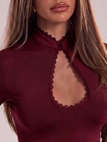 SHEIN BAE 女款性感純色細肩帶露背上衣，夏季 - 酒紅色 - 查看 8