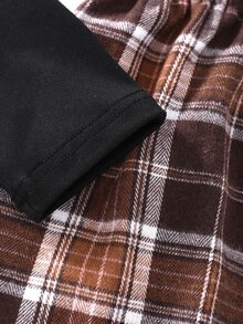 SHEIN Casuvi Kids 少女秋季彈性針織小高領上衣格紋裙套裝 2件式校園學院風服飾 - 棕色 - 查看 7