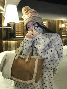 DAZY Women's Polka Dot Fluffy Korean Style Long Sleeve Sweatshirt, Autumn/Winter - Apricot - View 4