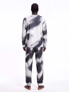 Rest Era Men's Abstract Tie-Dye Pajama Set, Casual Comfortable Crew Neck Long Sleeve 2 Pieces Loungewear - Multicolor - View 2