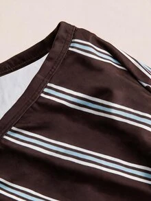 Solflare Plus Size Casual Colorblock Striped Knit Fitted Square Neck Long Sleeve Bodysuit, Suitable For Autumn/Winter - Multicolor - View 7