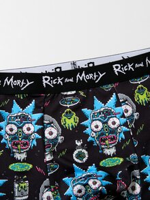 Rick and Morty X SHEIN Men's Letter Waistband Cartoon Print Casual Boxer Briefs - Black - View 4