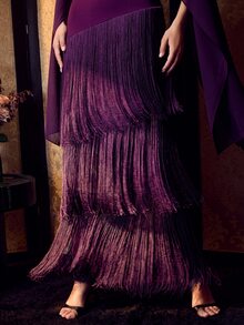 MOTF Soiréza ELEGANT DETACHABLE SHAWL&SPAGHETTI STRAP DRESS WITH FRINGE TRIM TWO PIECES SET FOR WEDDINGGALAS - Purple - View 8