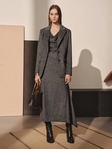MOTF PREMIUM WOOL BLEND LAPEL NECK LONG SLEEVE BLAZER JACKET, AUTUMN/WINTER - Dark Grey - View 4