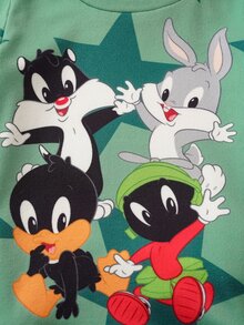 LOONEY TUNES X SHEIN 男嬰卡通印花長袖上衣與內搭褲家居服套裝 - 綠色 - 查看 4