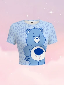 SHEIN X Care Bears Women's Cartoon Pattern Casual Daily Short Sleeve T-Shirt - White - View 3