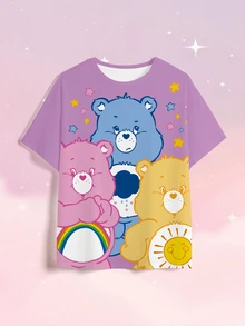 SHEIN X Care Bears Plus Size Cute Cartoon Print Short Sleeve T-Shirt - White - View 3