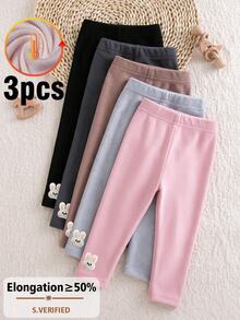 3pcs Girls' Autumn/Winter New Embroidered Cute Rabbit Patch Thickened Fleece Warm Leggings - Dark Grey - View 1
