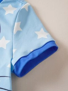 LOONEY TUNES X SHEIN Baby Boy Five-Point Star Print Short Sleeve Romper LOONEY TUNES - Blue - View 4