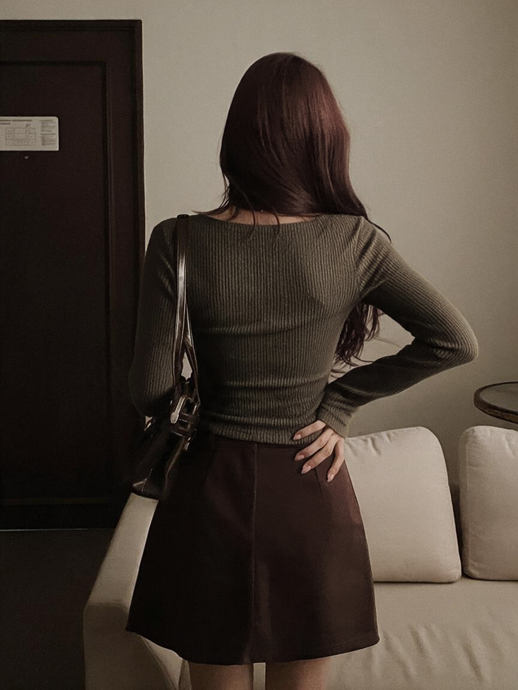 DAZY 女款拼接對比色蕾絲 2 合 1 修身長袖休閒性感度假日常韓風春夏秋上衣 T-shirt - 綠色 - 查看 2
