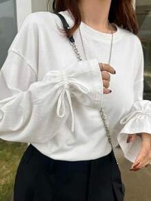 Dazy Plus Korean Style Bell Sleeve Loose White T-Shirt - White - View 6