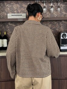 Dazy Plus Plus Size Women's Plaid Casual Versatile Daily Travel Long Sleeve Jacket - Khaki - View 2