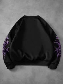 Manfinity Roghcode Men's Streetwear Hot-Selling Gothic Pattern Dark Graphic Pullover Sweatshirt, Boyfriend/Husband Anniversary Gift - Black - View 3