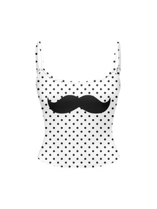 ROMWE Y2K Dark Punk Mustache Polka Dot Sexy Vintage Women's Camisole - White - View 1