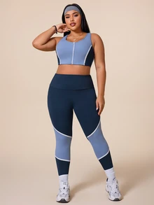 Rhythm Era 2026 Spring/Summer New Women's Outdoor Sports Minimalist Fashion Multi-Color Patchwork Slim Fit Athletic Set - Blue - View 3