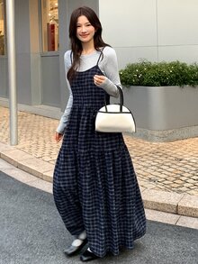 DAZY Women's Plaid Spaghetti Strap Loose Long Dress - Blue - View 4