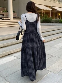 DAZY Women's Plaid Spaghetti Strap Loose Long Dress - Blue - View 7
