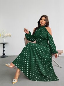 Firerie 大尺碼女款波點休閒派對洋裝 優雅棕色波點洋裝 秋冬女款優雅婚禮賓客洋裝 - 綠色 - 查看 7
