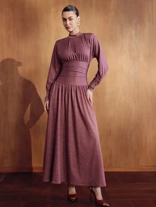 MOTF PREMIUM WOMEN'S ELEGANT COMMUTE WAIST-CINCHING LONG DRESS - Red Violet - View 4