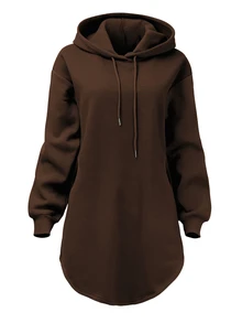 INAWLY Plus Size Women's Solid Color Casual Daily Wear Sweatshirt - Brown - View 5