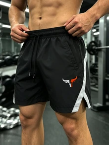 GymBeat Men's Drawstring Waist Casual Versatile Daily Travel Sports Shorts - Black - View 5