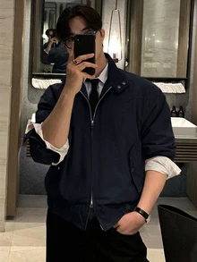 DAZY 春秋款純色海軍藍立領雙拉鍊男士夾克 - 藏蓝色 - 查看 5