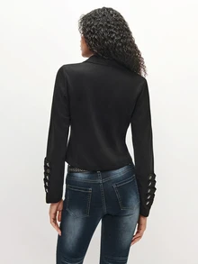 TRNVIE Women's New Long Sleeve Napoleon Style Asymmetric Zipper Design Metal Button Decor Stand Collar Jacket Slim Fit Waist Retro Shoulder Jacket Suitable For Spring Autumn Winter Wear - Black - View 2