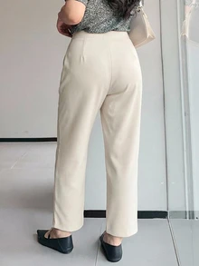 Dazy Plus 純色休閒趣味通勤辦公穿搭九分休閒長褲 - 杏色 - 查看 3