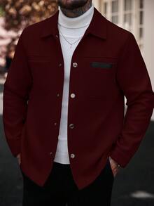 Manfinity CasualCool 男士純色休閒長袖大衣，適合秋冬穿著，灰色鈕扣開襟大衣 - 酒紅色 - 查看 6