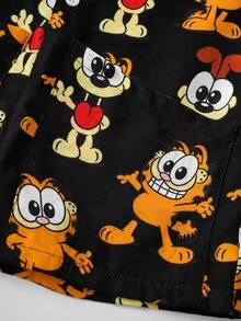 GARFIELD | SHEIN 1件可愛趣味風男嬰連身衣，舒適領口無袖連身衣，Garfield聯名嬰兒連身衣 - 黑色 - 查看 6