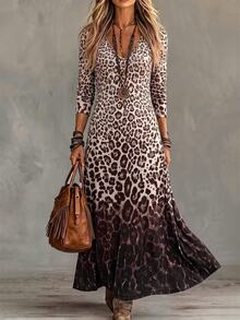 LUMIGAL Women's Leopard Print Knit Country Style Dress, Elegant Commuter, Spring/Autumn - Multicolor - View 4