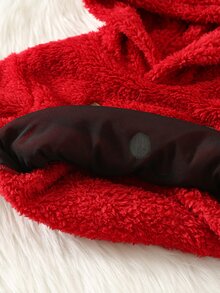 SHEIN 嬰兒男孩女孩秋冬款紅色加厚毛絨抓絨衛衣，卡通馴鹿圖案，3D耳朵，連帽長袖套頭衛衣，適合聖誕節 - 紅色 - 查看 8