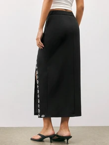 Maija Women's Slit Design Casual Versatile Daily Skirt - Black - View 3