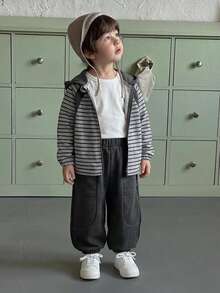 Dazy Kids Young Boy Striped Casual Colorblock Sweatshirt + Jogger Pants Set - Grey - View 6