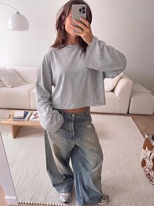 SHEIN EZwear 海外長袖草莓巧克力條紋上衣，秋季上衣，適合日常通勤、派對、秋冬春夏、聖誕節、新年、感恩節、派對、婚禮、海灘、畢業典禮、優雅、外出、約會、通勤、情人節、度假、Y2K、畢業典禮等場合 - 灰色 - 查看 6