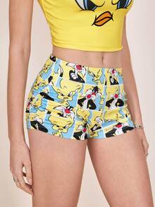 LOONEY TUNES X SHEIN Women's Elastic Waist Base Shorts LOONEY TUNES - Blue - View 5