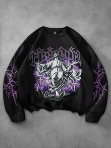 Manfinity Roghcode Men's Streetwear Hot-Selling Gothic Pattern Dark Graphic Pullover Sweatshirt, Boyfriend/Husband Anniversary Gift - Black - View 1
