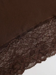 Sweetra Women's Lace Patchwork V-Neck Casual Everyday Summer Dress - Brown - View 7