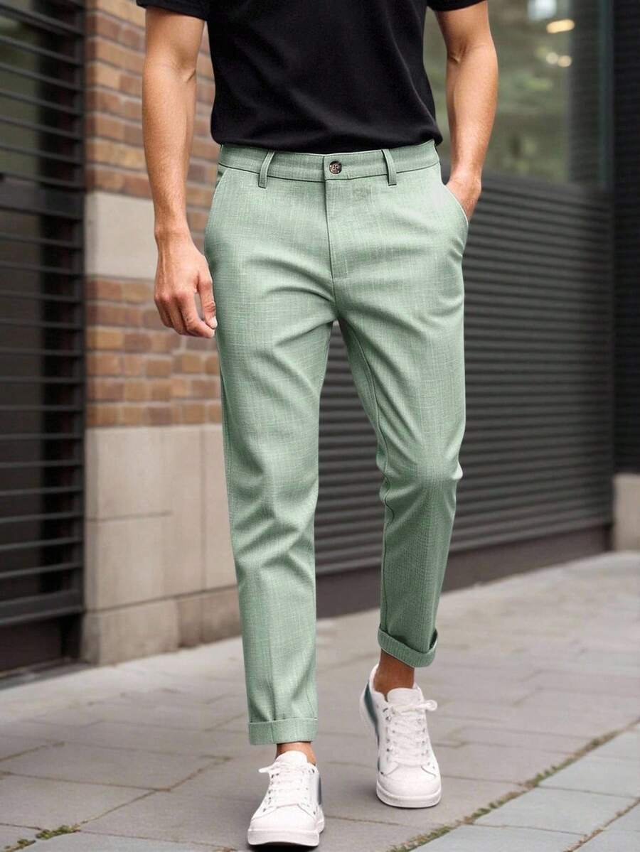 Manfinity Mode Men Space Dye Tailored Pants Formal, Ceremony - Mint Green - View 1