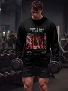 Gym Rark 男士復古世界巡演圖案長袖T恤，復古街頭風圓領上衣 - 彩色 - 查看 3