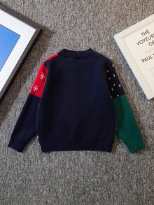 SHEIN 兒童 1件裝 柔軟舒適可愛臉孔針織圓領套頭衛衣，長袖，秋季，返校，冬季，學校，日常穿著，假期，新年 - 彩色 - 查看 2
