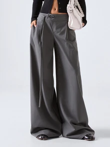 LYSMO Women's Solid Color Casual Daily Wear Suit Pants - Grey - View 4