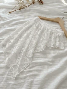 Dazy Kids Young Girl) Lace Design Asymmetrical Skirt With Ruffle Hem, Autumn Skirt - White - View 3