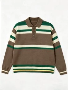 Chillumni Men's Colorblock Casual Daily Long Sleeve Sweater - Khaki - View 2