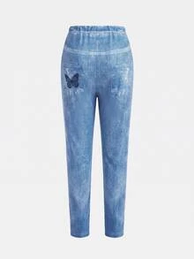 Legging Kasual Motif Denim untuk Anak Perempuan - MultiWarna - View 5