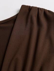 Sweetra Women's Lace Patchwork V-Neck Casual Everyday Summer Dress - Brown - View 6