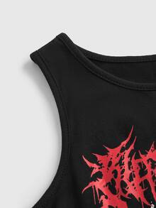 ROMWE Grunge Punk Women's Letter & Skull Graphic Casual Daily T-Shirt - Black - View 4