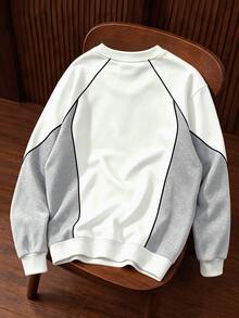 OldRiff Standard Size Men's Regular Fit Crew Neck Pullover Sweatshirt With Thermal Lining, Casual Versatile - White - View 2